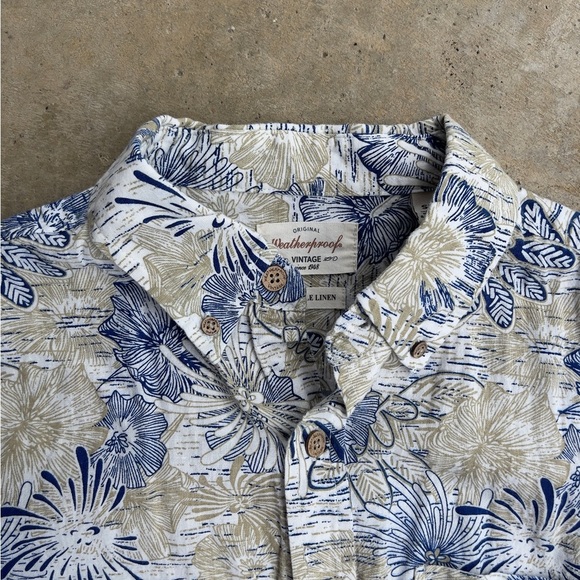 Weatherproof Mens Linen Shirt Blue White Floral Button Up Pocket NWOT - Picture 2 of 5